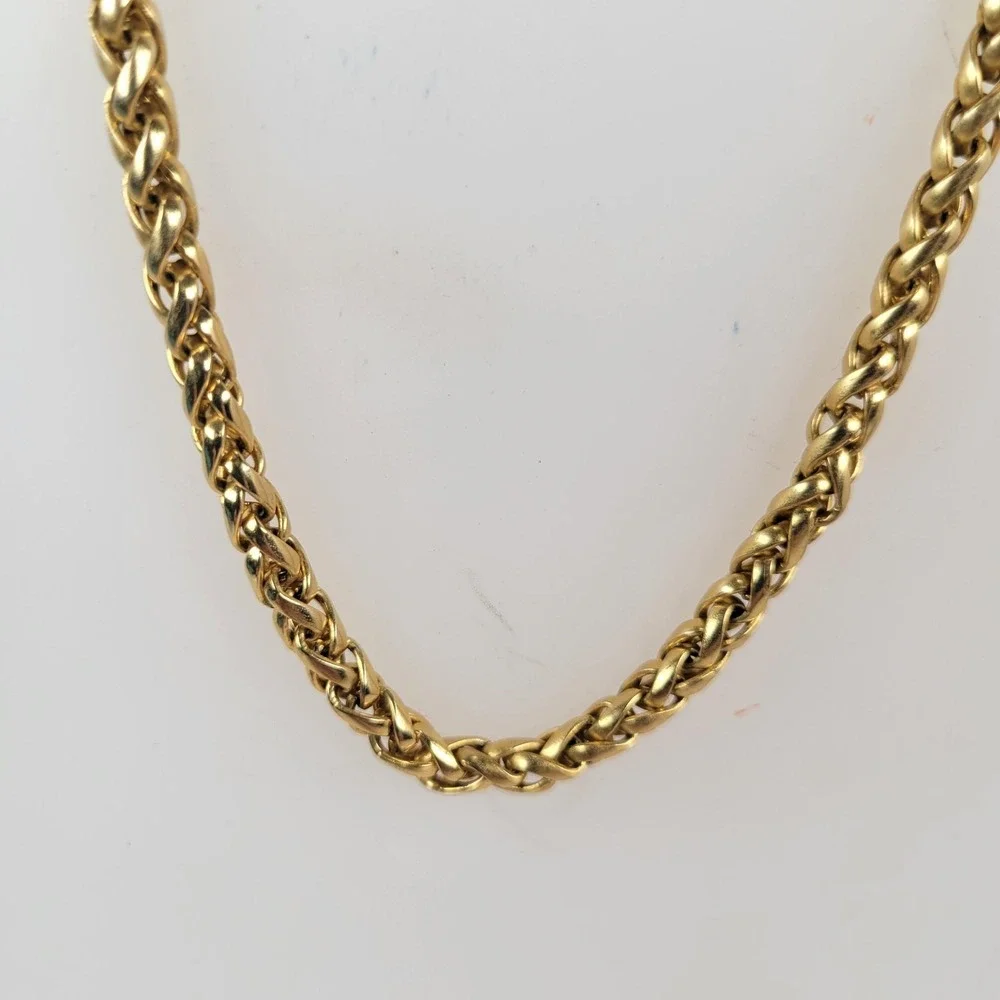 Gold‎ Tone Chain Necklace Toggle Clasp Faux Pearl Bead Charm Heavy16in Jewelry
